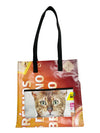 shopping bag cat food white, orange & brown