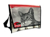 messenger bag XL cat food package red, black & white