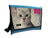 messenger bag XL cat food package blue, black & white